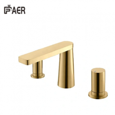 1121507 Golden Finished 3 Hole Hot Cold Brass Faucet