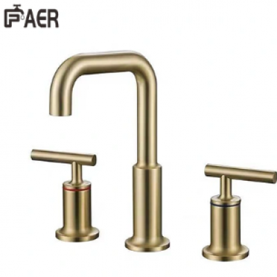 1121600 Brushed Gold Lavatory Waterfall 3 Hole Basin Faucet